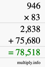 How to calculate 946 times 83 using long multiplication