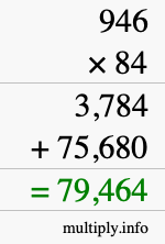 How to calculate 946 times 84 using long multiplication