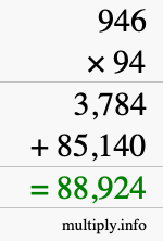 How to calculate 946 times 94 using long multiplication