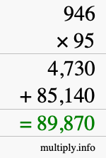How to calculate 946 times 95 using long multiplication