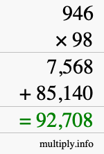 How to calculate 946 times 98 using long multiplication