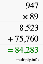 How to calculate 947 times 89 using long multiplication