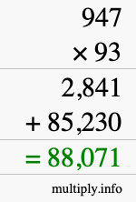 How to calculate 947 times 93 using long multiplication