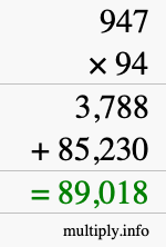 How to calculate 947 times 94 using long multiplication
