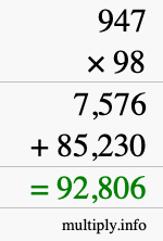 How to calculate 947 times 98 using long multiplication
