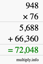 How to calculate 948 times 76 using long multiplication