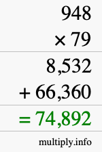How to calculate 948 times 79 using long multiplication