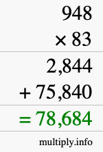 How to calculate 948 times 83 using long multiplication