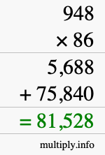 How to calculate 948 times 86 using long multiplication