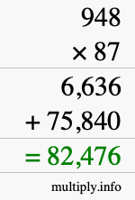 How to calculate 948 times 87 using long multiplication
