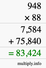 How to calculate 948 times 88 using long multiplication