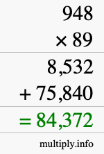 How to calculate 948 times 89 using long multiplication