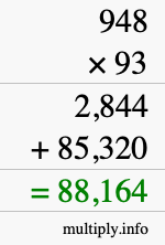 How to calculate 948 times 93 using long multiplication