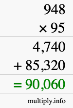How to calculate 948 times 95 using long multiplication