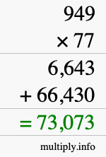 How to calculate 949 times 77 using long multiplication How to calculate 949 times 77 using long multiplication