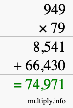 How to calculate 949 times 79 using long multiplication