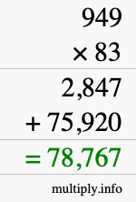 How to calculate 949 times 83 using long multiplication