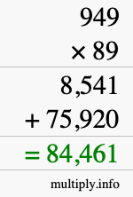 How to calculate 949 times 89 using long multiplication