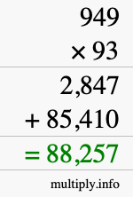 How to calculate 949 times 93 using long multiplication