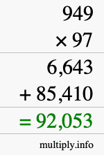 How to calculate 949 times 97 using long multiplication
