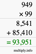 How to calculate 949 times 99 using long multiplication