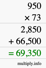 How to calculate 950 times 73 using long multiplication