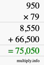 How to calculate 950 times 79 using long multiplication How to calculate 950 times 79 using long multiplication