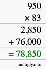 How to calculate 950 times 83 using long multiplication