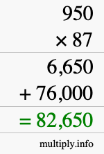 How to calculate 950 times 87 using long multiplication