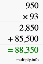 How to calculate 950 times 93 using long multiplication