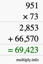 How to calculate 951 times 73 using long multiplication