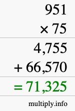 How to calculate 951 times 75 using long multiplication