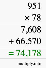 How to calculate 951 times 78 using long multiplication