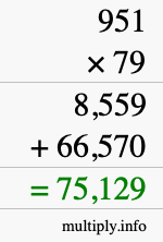 How to calculate 951 times 79 using long multiplication