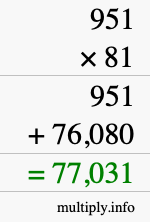 How to calculate 951 times 81 using long multiplication