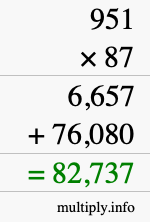 How to calculate 951 times 87 using long multiplication