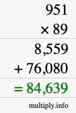 How to calculate 951 times 89 using long multiplication