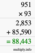 How to calculate 951 times 93 using long multiplication