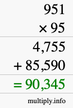 How to calculate 951 times 95 using long multiplication