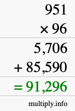 How to calculate 951 times 96 using long multiplication