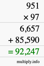 How to calculate 951 times 97 using long multiplication