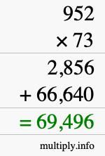 How to calculate 952 times 73 using long multiplication