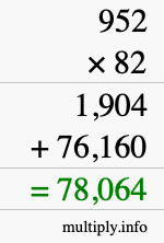 How to calculate 952 times 82 using long multiplication