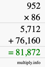How to calculate 952 times 86 using long multiplication