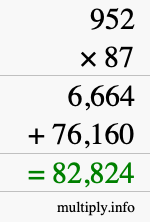 How to calculate 952 times 87 using long multiplication