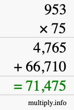 How to calculate 953 times 75 using long multiplication