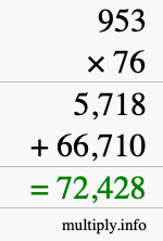 How to calculate 953 times 76 using long multiplication