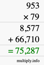 How to calculate 953 times 79 using long multiplication
