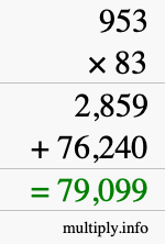How to calculate 953 times 83 using long multiplication