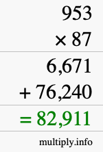 How to calculate 953 times 87 using long multiplication
